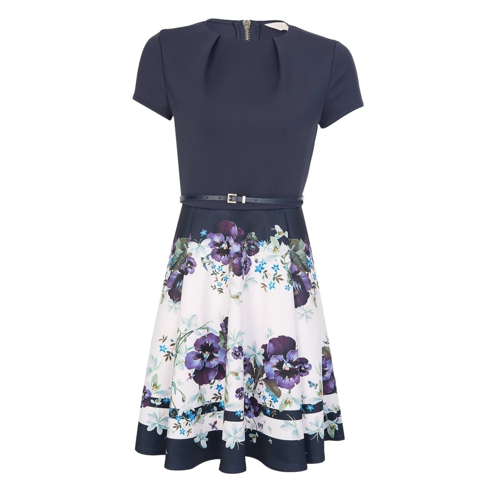 Ted Baker Stefh Entangled Enchantment Skater Dress in Navy Floral sz 3 (US 8)